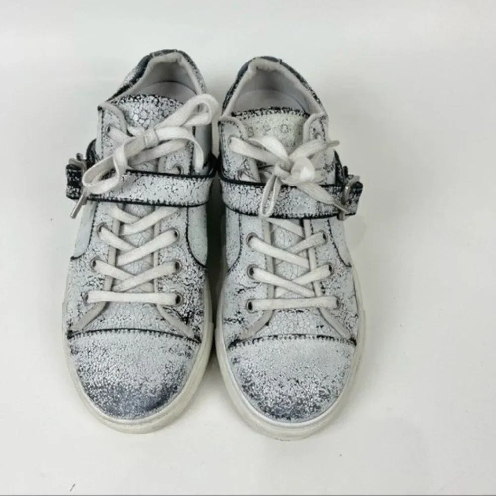 The Kooples Sport Distressed Cracked Leather Low Top Trainer Sneakers Sz 37